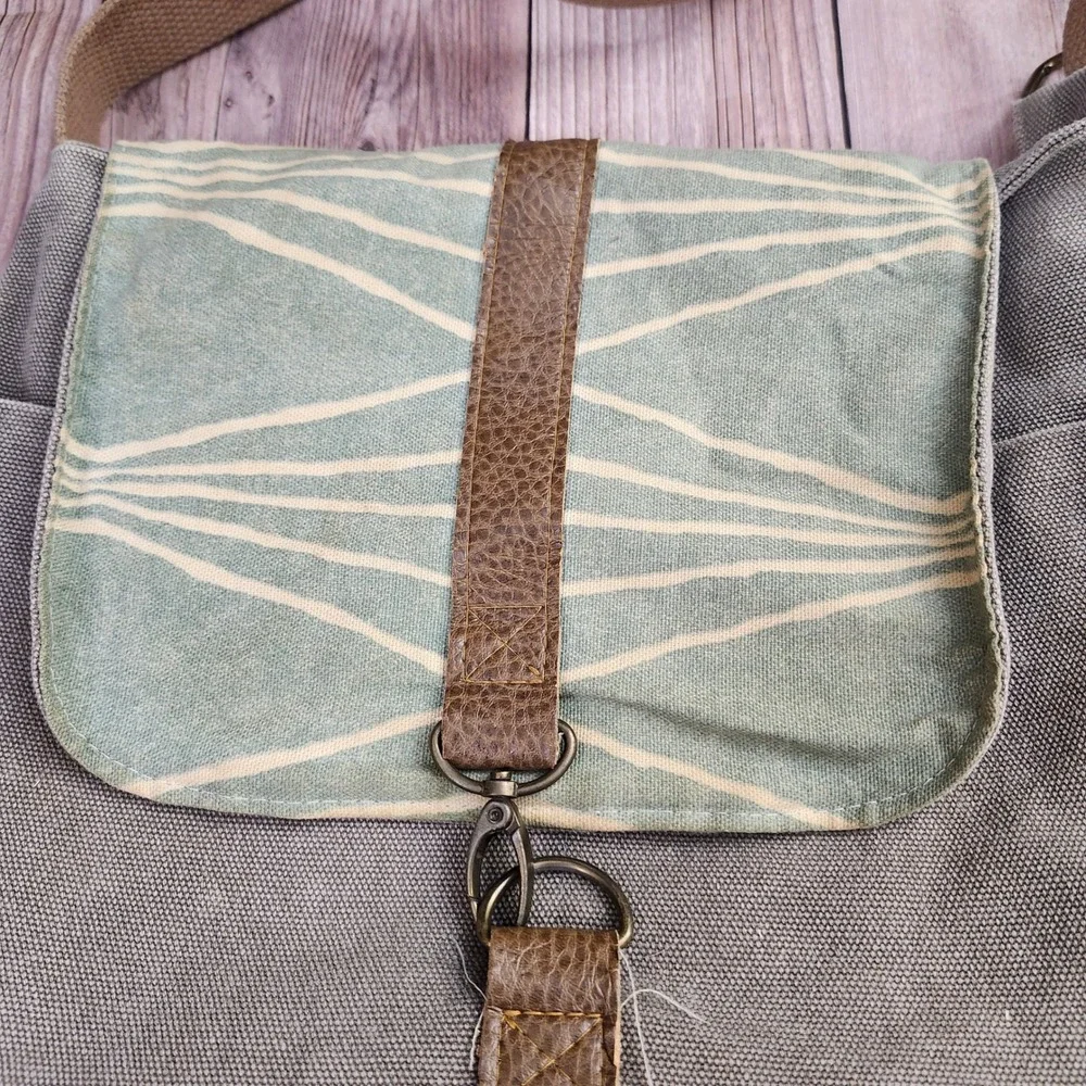 Atlas Post Canvas Messenger Bag Grey Blue Geometric Flap Crossbody Satchel Boho